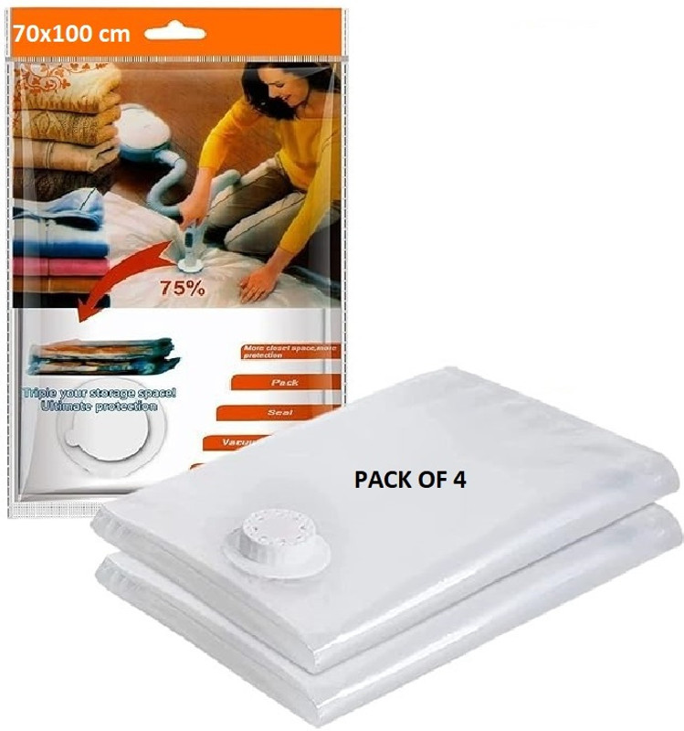 KAULDVISHE 4pc (70x100) cm Vacuum Storage Bags for Cloth Travelling Space Saver Airtight Travel Storage Vacuum Bags, Hanging Storage Vacuum Bags(Pack of 4)