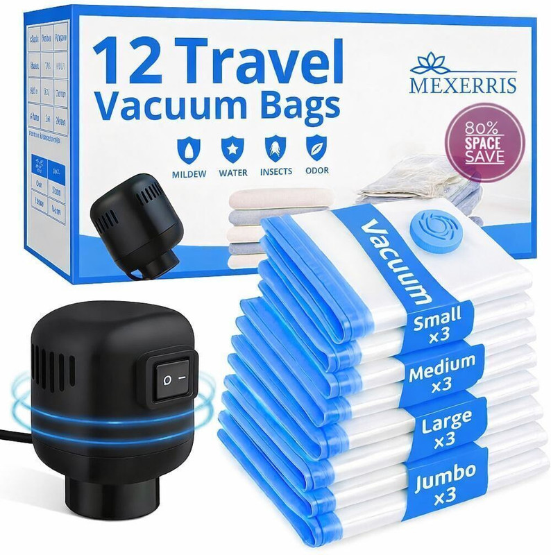 MEXERRIS 4 Pack small Vacuum Storage Bags with Hand Pump Travel Storage Vacuum Bags Travel Storage Vacuum Bags(Pack of 4)