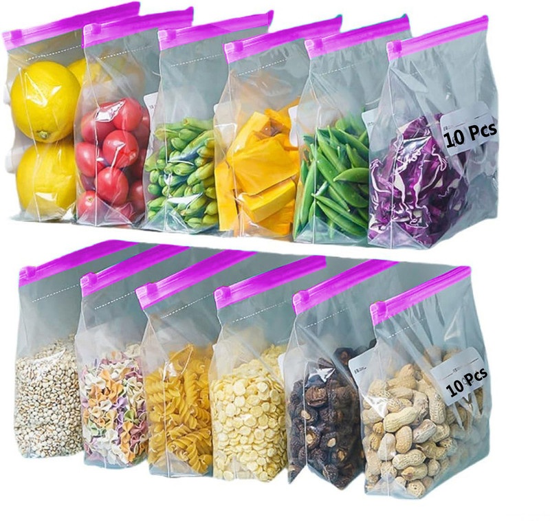 VITEVER Transparent Slider Zipper Bag Reusable Ziplock Pouch For Fridge Kitchen Storage Travel Storage Vacuum Bags, Miscellaneous Storage Vacuum Bags(Pack of 10)