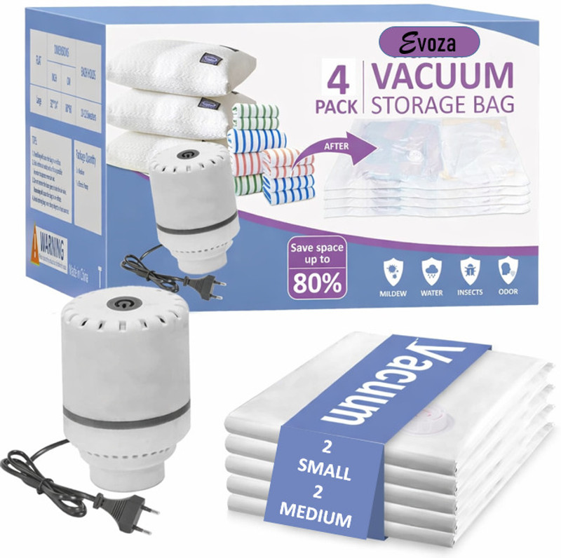 evoza Vacuum Storage Bags Set with Electric Pump Universal Size Space Saver Bags Travel Storage Vacuum Bags(Pack of 4)