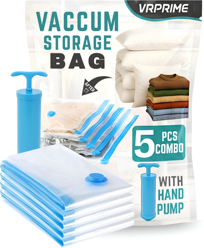Elektriglow Vacuum Compression Bags with Free Pump | Save Space for Clothes, Blankets, High Volume Storage Vacuum Bags(Pack of 5)