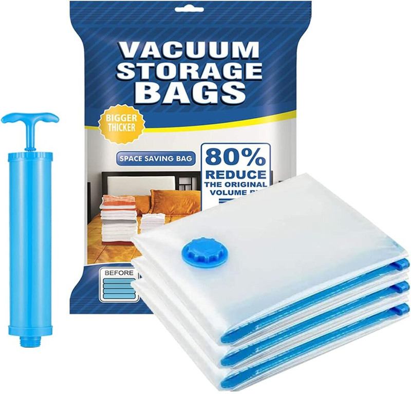 WE CLEVER Space Saver Reusable Vacuum Storage Ziplock Compression Sealer Bags & hand Pump, Travel Storage Vacuum Bags(Pack of 5)