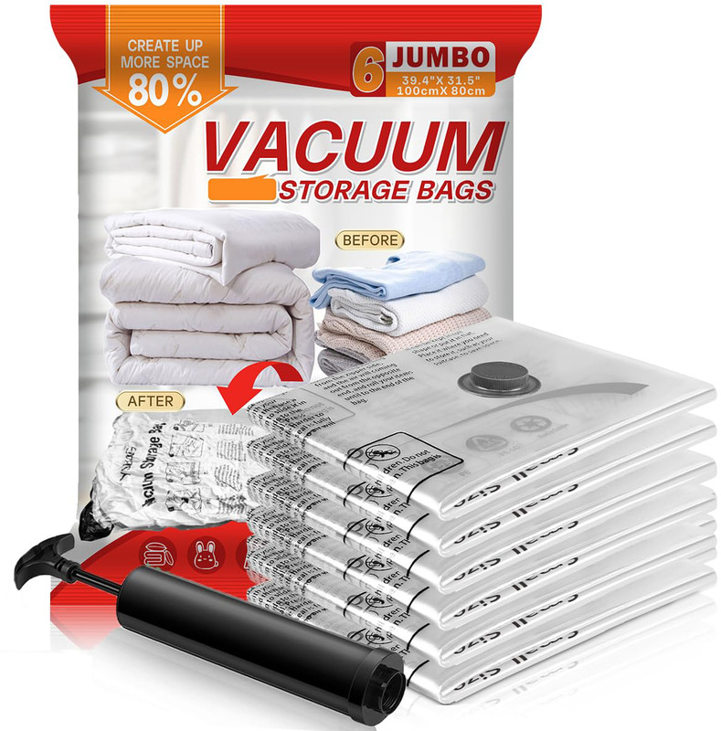 Modenca Vacuum Storage Bags with Hand Pump Reusable Space Saver Bags 88 Travel Storage Vacuum Bags(Pack of 6)