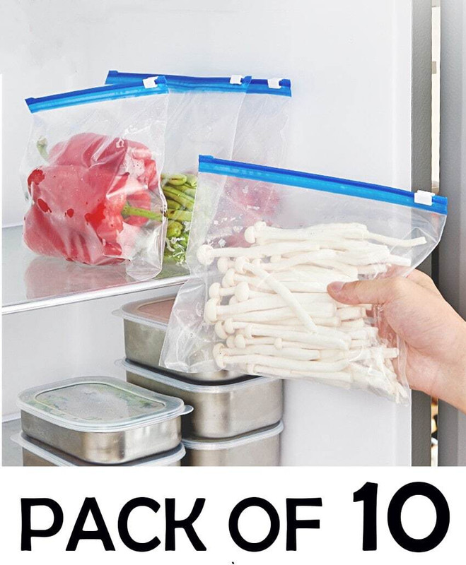 Maune Hub 10 Pcs Ziplock Pouch Vegetable Bag for Fridge Food Cover Hanging Storage Vacuum Bags(Pack of 10)