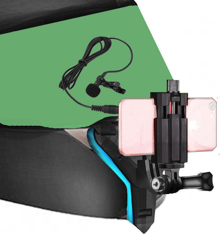 subton Chin Mount For Mobile MotoVlogging|Helmet Harness Strap+Mobile Holder+Collar Mic Strap(Blue&Black)