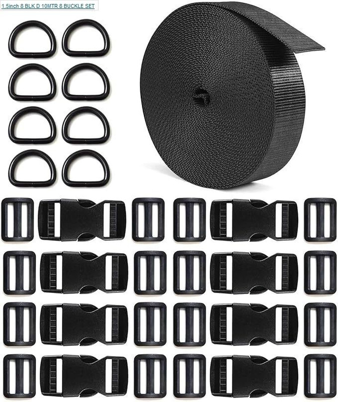 MILLETS 10 Meter 1.5'' Nylon Webbing Straps 8 Pcs Quick Side Release Buckles Strap(Multicolor)
