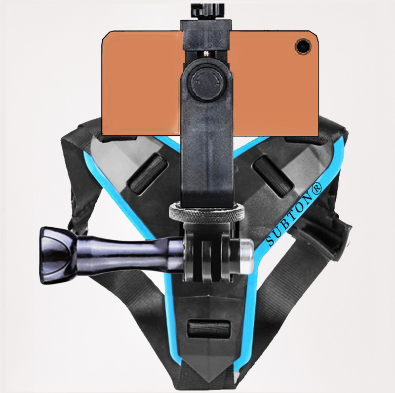 subton Helmet Head Belt/Strap|Chin Mount For Camera MotoVlogging With 360 Mobile Holder Strap(Black & Blue)