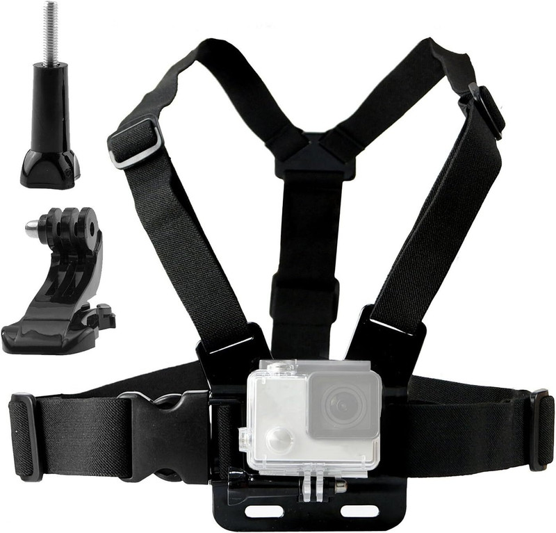 amblic Body Chest Harness Belt Strap+J Mount+Pole+360° Stand for Go Pro/Smartphones Strap(Black)