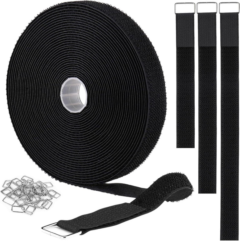 BOGOTA 5 Meter Hook and Loop Cable Straps with 25 Metal Buckles - Adjustable Organizer Strap(Black)