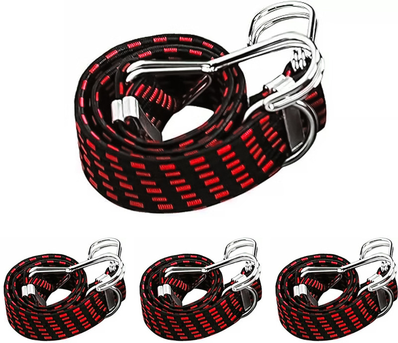 Fancyku Elastic Luggage Straps with Metal Hooks 4Pcs High Elastic Bungee Cords Strap(Red)