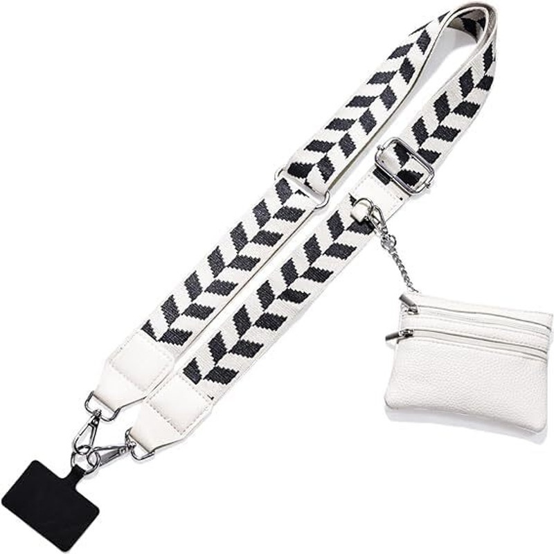 Idona Creation Phone Strap with Zippered Pouch Detachable Clip and Go Strap with Leather Wallet Strap(Black, White)