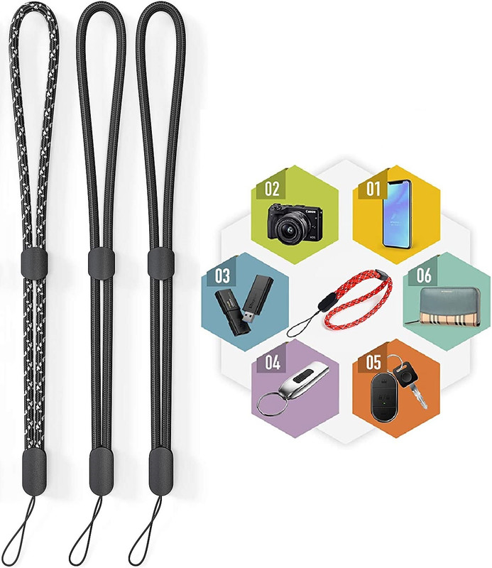 Bwogue 3PCS Hand Wrist Strap-Adjustable Nylon Straps for Mobile, USB, Flash Drives Strap(Multicolor)