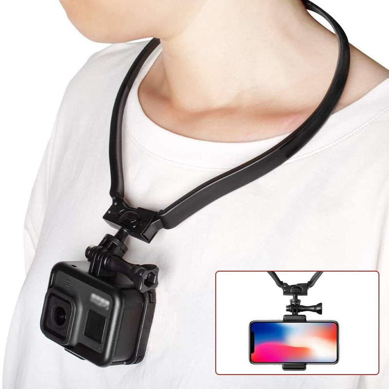 SUICUNE Neck Mount for Phones with Phone Clip, Hands Free Phone Neck Holder Strap(Black)