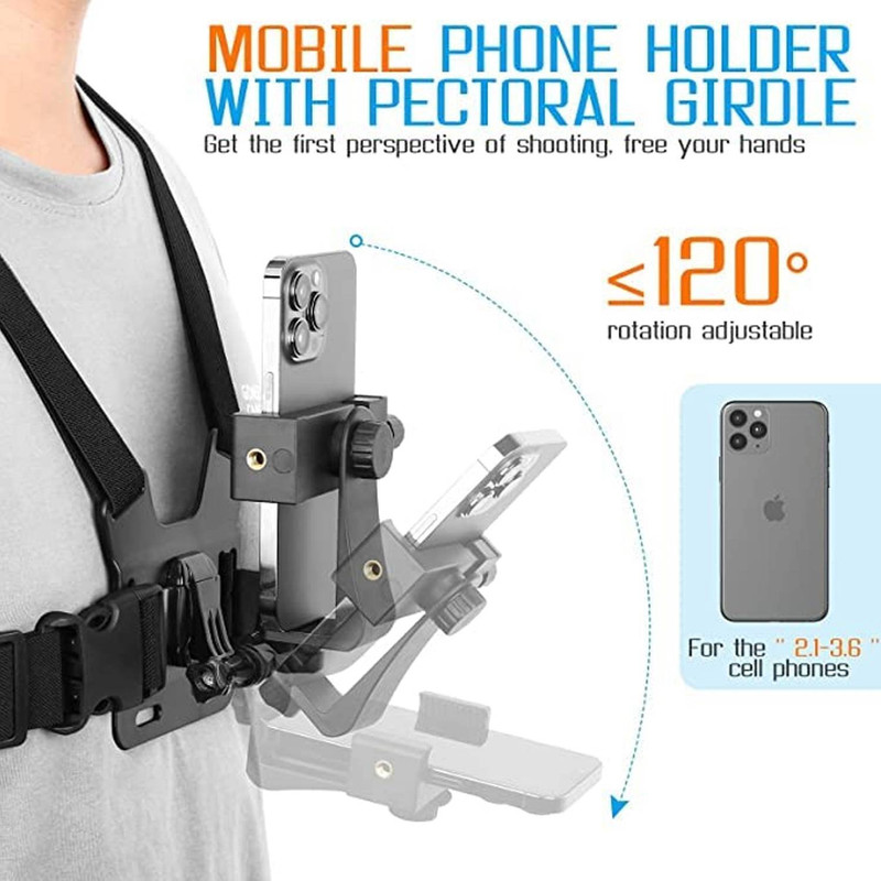 Qolic Chest Harness Strap for Mobile Phones and Action Camera Filmin Strap(Black)