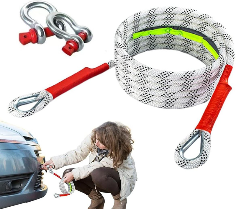 Fancyku Heavy Duty 13ft Tow Rope 11000 lbs Strap for SUV Truck Sedan 3.96 m Towing Cable(Polyester, 4990 kg Pull Capacity)