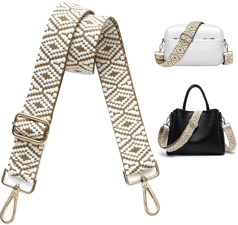 Venzina Wide Shoulder Strap for Bags Fashion Embroidery Adjustable Strap for Crossbody Strap(Beige)