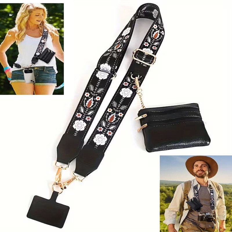 IshanyaLiving Adjustable Camera Strap with Wallet/Phone Lanyard/Mobile/Guitar/Handbag Belt Strap(Black)