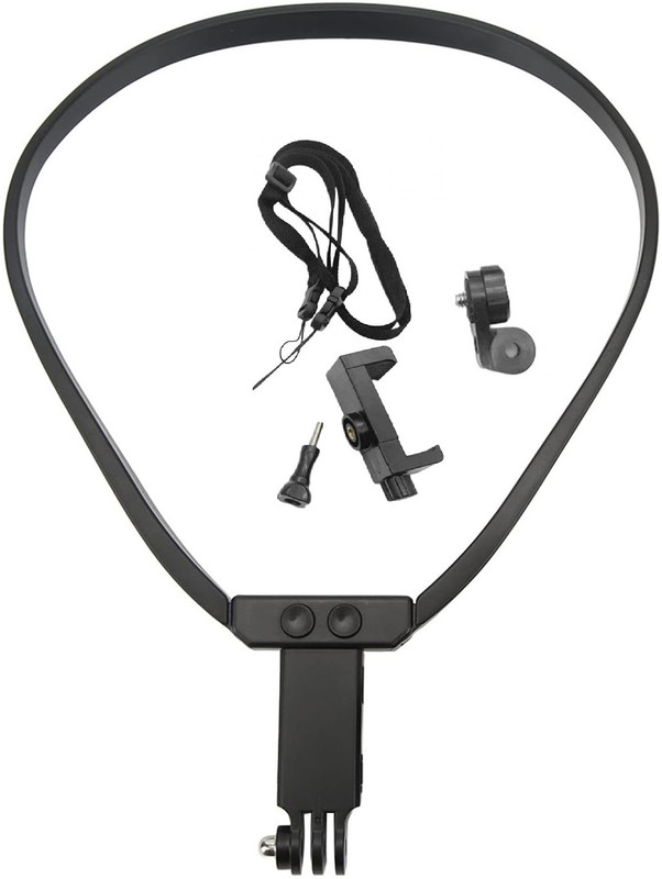 Clefairy Selfie Necklace Holder with Locking FastenerCamera Neck Mount Strap(Black)