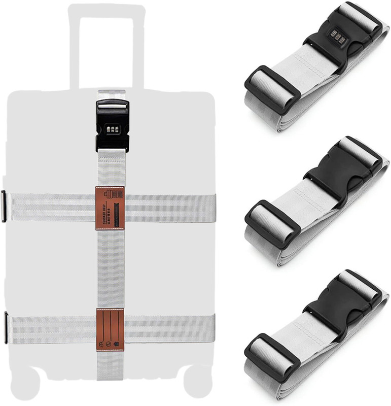 SERPLEX Adjustable Travel Luggage Strap with 3 Digit Lock for 24 to 26 Inch Bags Strap(Silver)