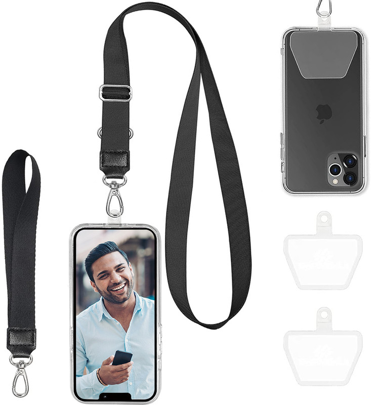 HANNEA Phone Lanyard Phone Hand Strap Set Phone Neckstrap for All Phone Case Adjustable Strap(Black)