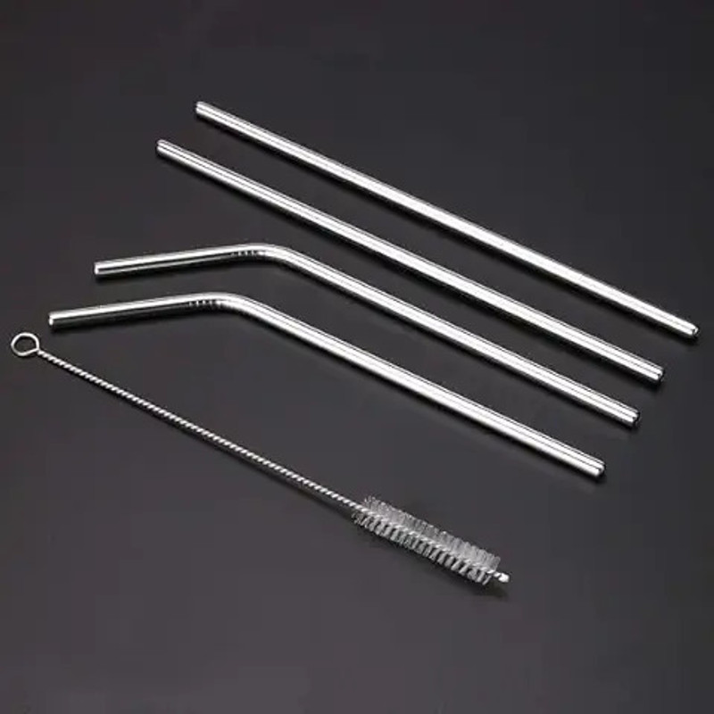Khunt Enterprise Straight Drinking Straw(Silver, Pack of 4)