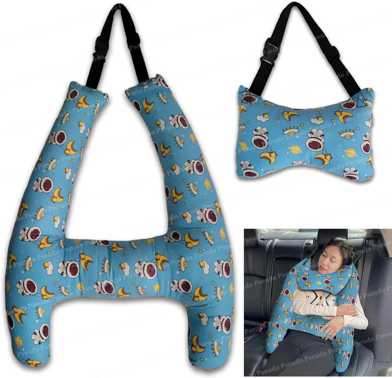 Pseudo H-Shape Car Headrest Pillow for Kids, Toddler Travel Pillow for Long Travel Stroller Pram Pad