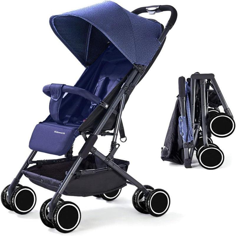 MEDITIVE Lightweight Stroller Compact Folding, Fully Reclining Sun Canopy with Rain cover Travel system(Multi, Blue)