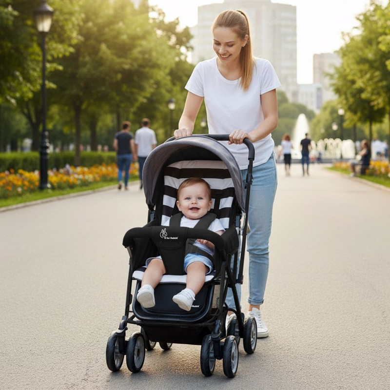 R for Rabbit Lollipop Lite Baby Stroller with 5 point safety, Cushioned seat for 0 to 3 year Pram(3, Black)