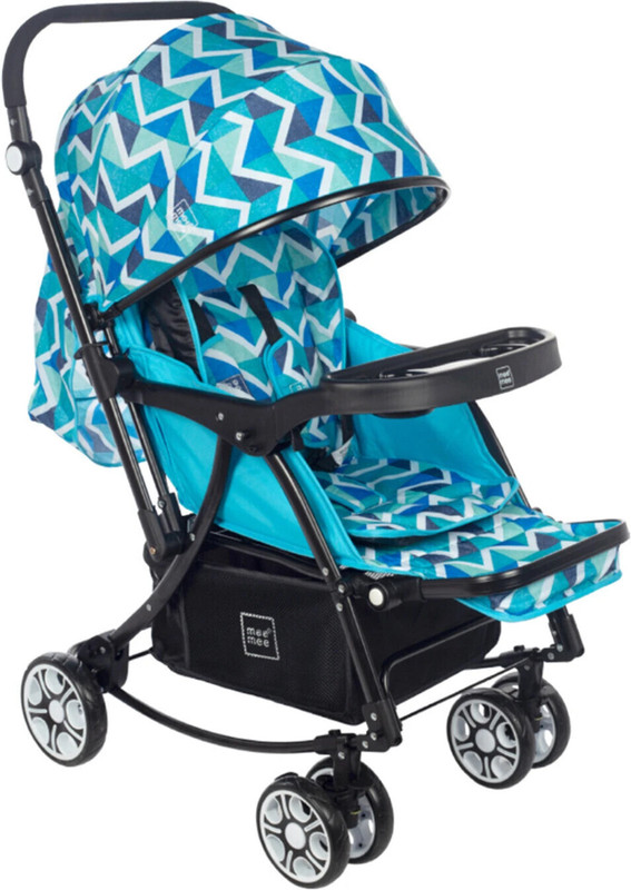 MeeMee Premium Baby Pram with Rocking Function,Reversible Handle/Feeding Tray,0-3 Yrs Stroller Cum Rocker(3, Blue)