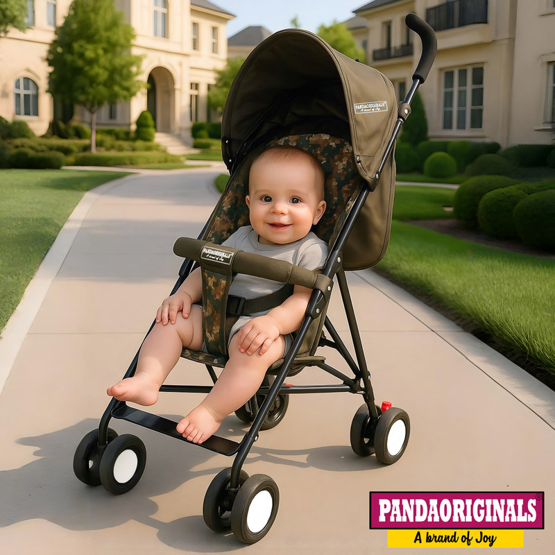 Pandaoriginals Jumbo Travel Buggy Stroller Pram for 0-3 Years,Safety Harness ,360° Swivel Wheel(Brown)