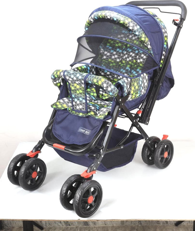 TOBY Newborn baby pram stroller 3 different seat position ,canopy and backrest Twin Strollers & Prams(Multi, Blue)