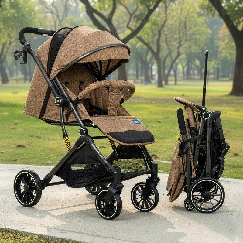 MeeMee Easy Move Baby Stroller with Reversible Handle | EN Certified Lightweight Pram(3, Beige)