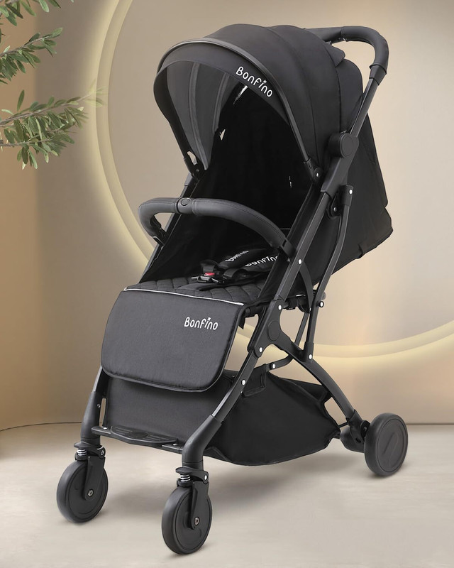 Bonfino Premium Runway Cabin Stroller with Adjustable Canopy & Reclining Seat, 0-3 Years Stroller(3, Black)