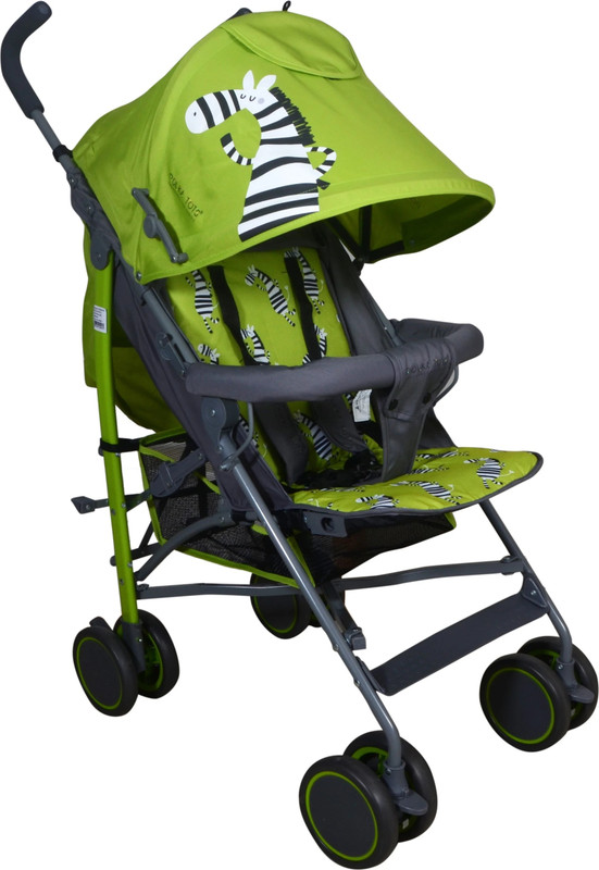 POLKA TOTS Lightweight Umbrella Zebra Pram for 0-3 Years Baby/Kids, 5 Point Safety Harness Stroller(Multi, Green)