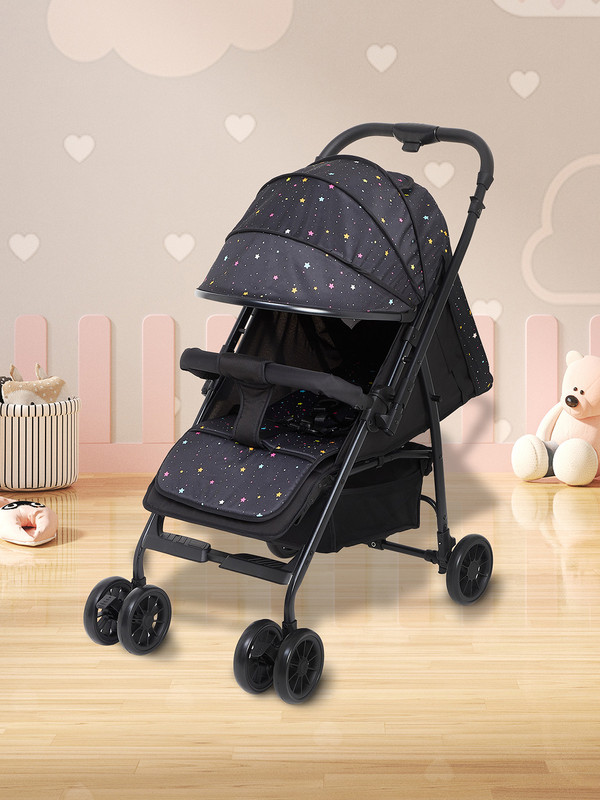 JUNIORS by Babyshop Bree Baby With 5 Point Safety Harness and Easy Fold Stroller(Multi, Black)