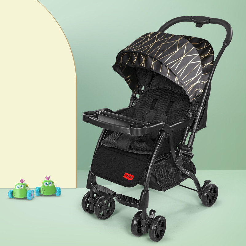 LuvLap Sunshine Plus Stroller / Pram with Reversible handlebar, 5 point harness Stroller(3, Black)