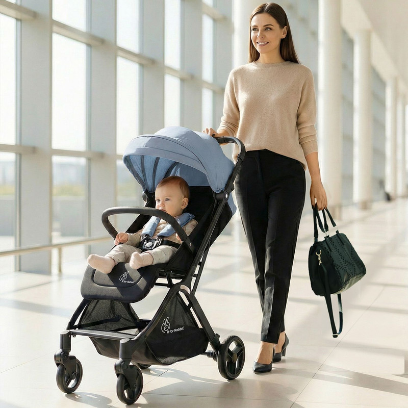 R for Rabbit Street Smart Ace Quick Fold Stroller for Infants, Baby Pram, 5 Point Harness Stroller(Multi, Blue, Black)