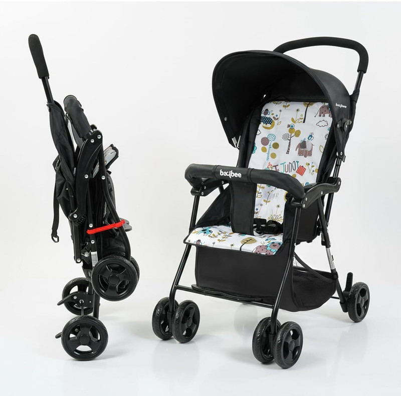 baybee Baby Stroller Pram with Canopy, Parent Handle, Adjustable Seat, and Safety Belt Stroller(2, Black)