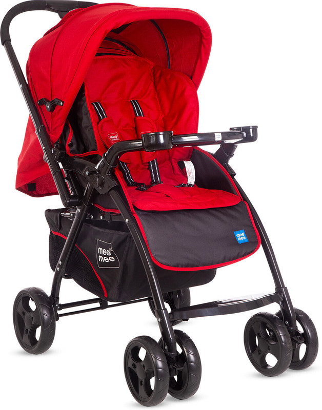 MeeMee Large Comfortable Seating, Two-Way Handle, Feeding Tray for 0-3 Years Pram(3, Red)