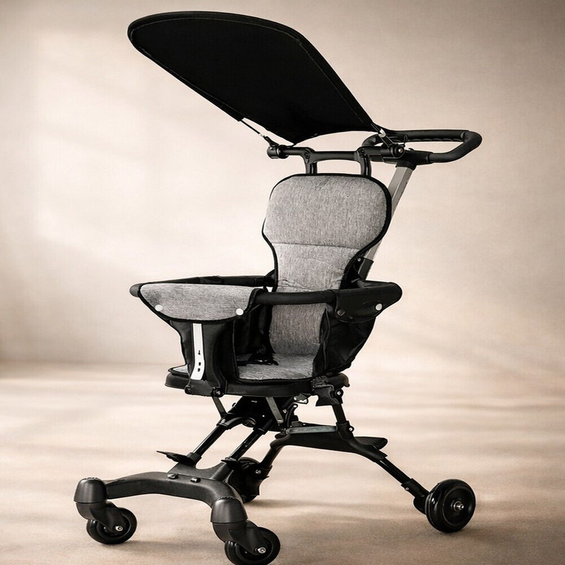 NUVIO Baby Trolley Foldable Lightweight Baby Stroller with Safety Belt Stroller(No Recline position, Black)