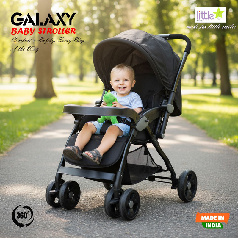 LITTLE RIDES Baby Stroller/Pram for 0 to 3 Years, New Born/Kids, with Safety Belt Stroller(Multi, Black)