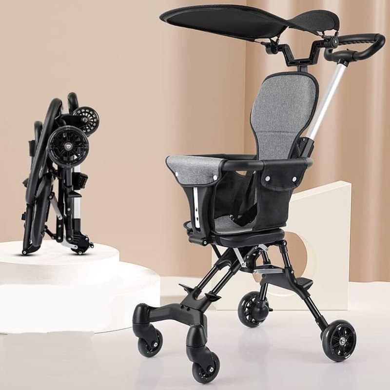 NUVIO Baby Stroller Foldable Travel Stroller for Baby with Smooth Wheels Stroller(No Recline position, Black)