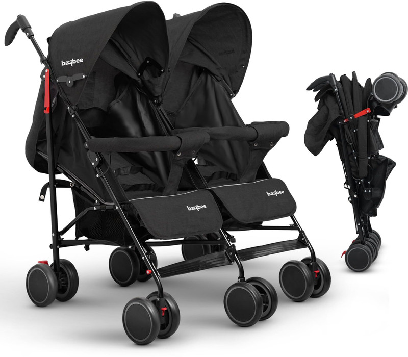baybee 2-in-1 Twin Baby Stroller for 0-3 Years, Foldable Pram for 0 to 5 Years Pram(No Recline position, Black)