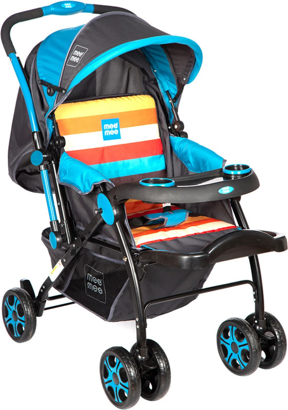 MeeMee Baby Stroller Large Seating/Reversible Handle,Removable Feeding Tray for 0-3 Yrs Pram(3, Blue)