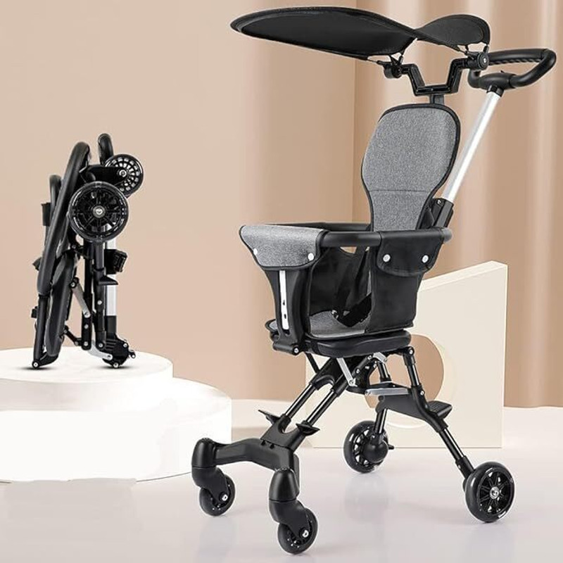 DREAMS Foldable Baby Stroller Pram | Comfortable Seat & Sun Canopy Stroller(No Recline position, Black, Grey)
