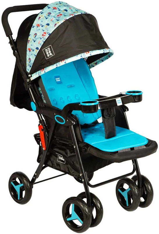 MeeMee Baby Pram for 0-3 Years| 360� Front Wheels|Double Cushion Washable Cover Stroller(3, Blue)