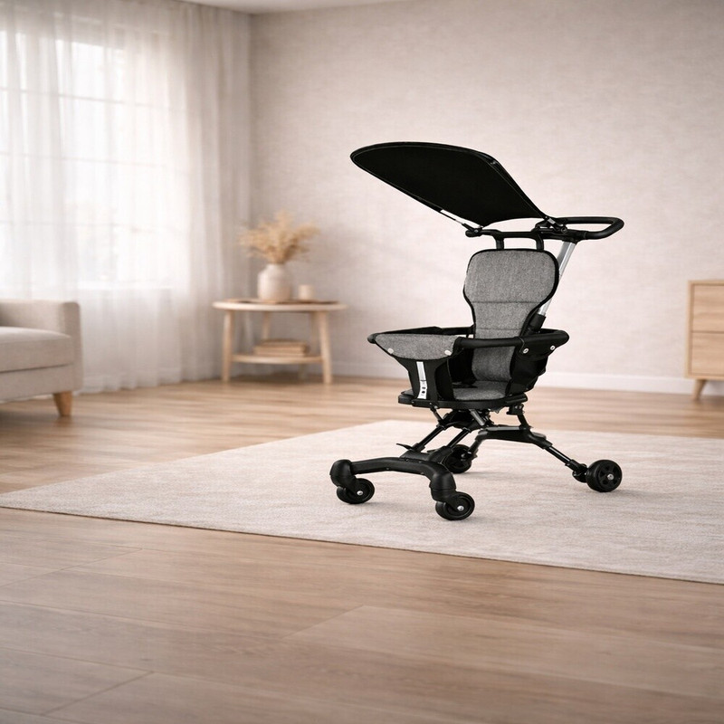 NUVIO Baby Carry Basket Style Foldable Baby Stroller with Sun Canopy Stroller(No Recline position, Black)
