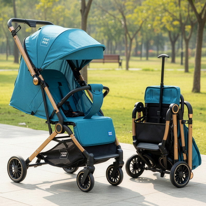 MeeMee Vistara Gold Baby Stroller with Premium Gold Aluminium Alloy Frame Pram(3, Blue)