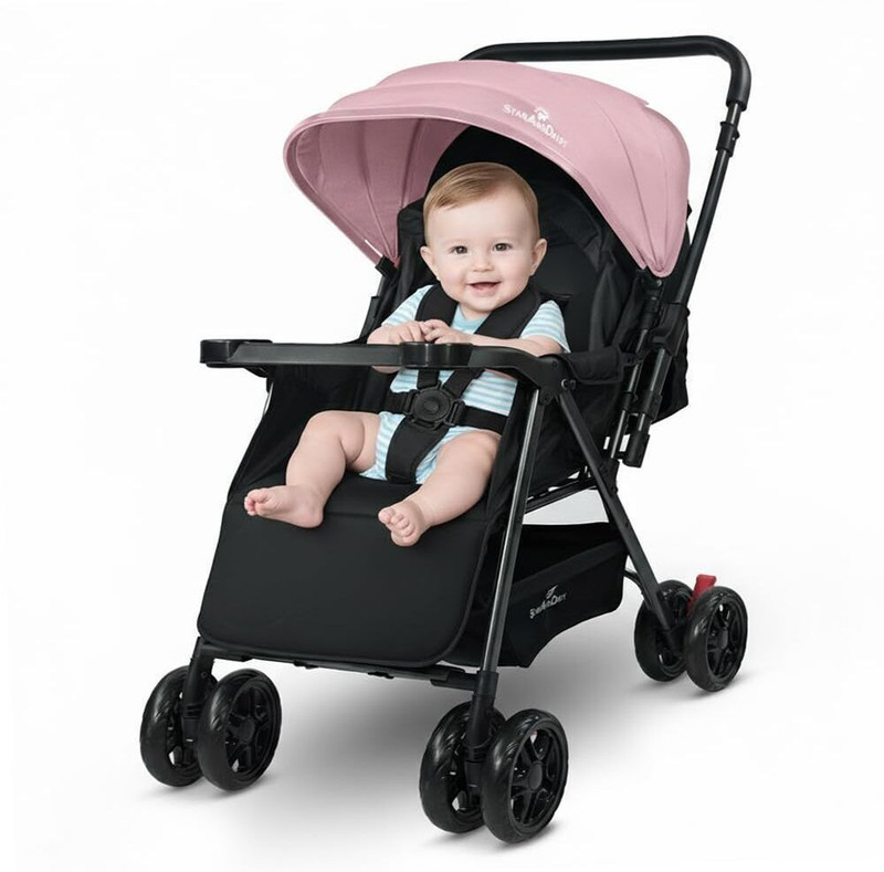 StarAndDaisy Foldable Baby Stroller for 0-3 years Newborn & Toddler, 360° Swivel Travel Pram Stroller(3, Pink)