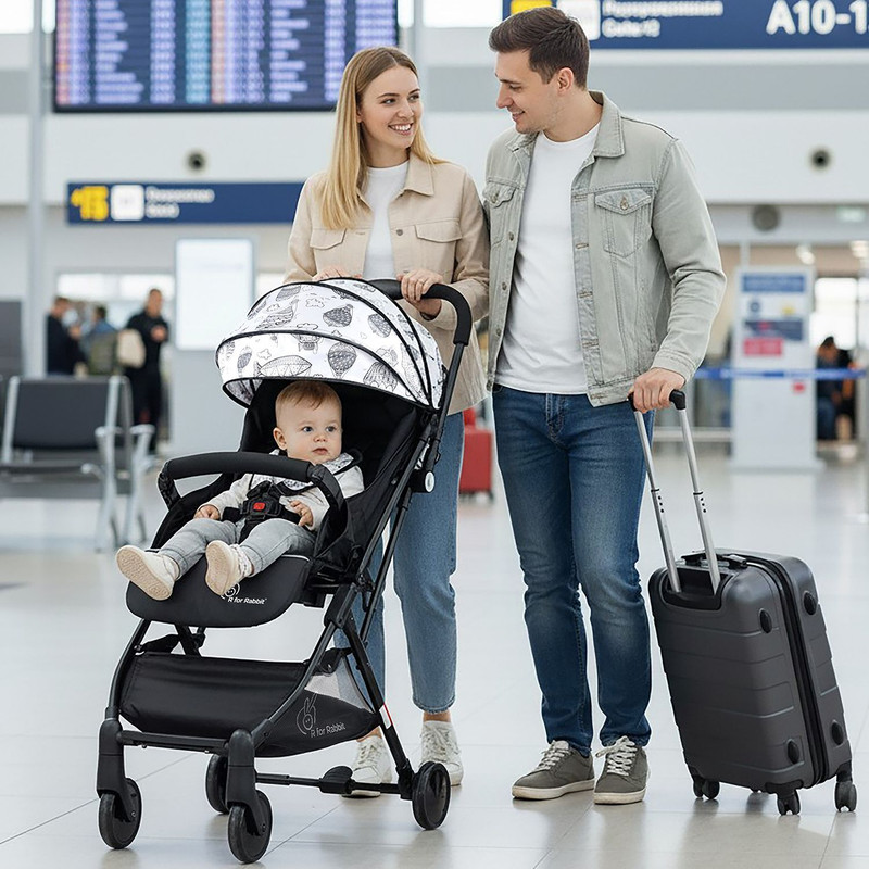 R for Rabbit Pocket Baby Stroller Lite Portable Pre Installed Baby Stroller & Pram Stroller(3, Black, White)